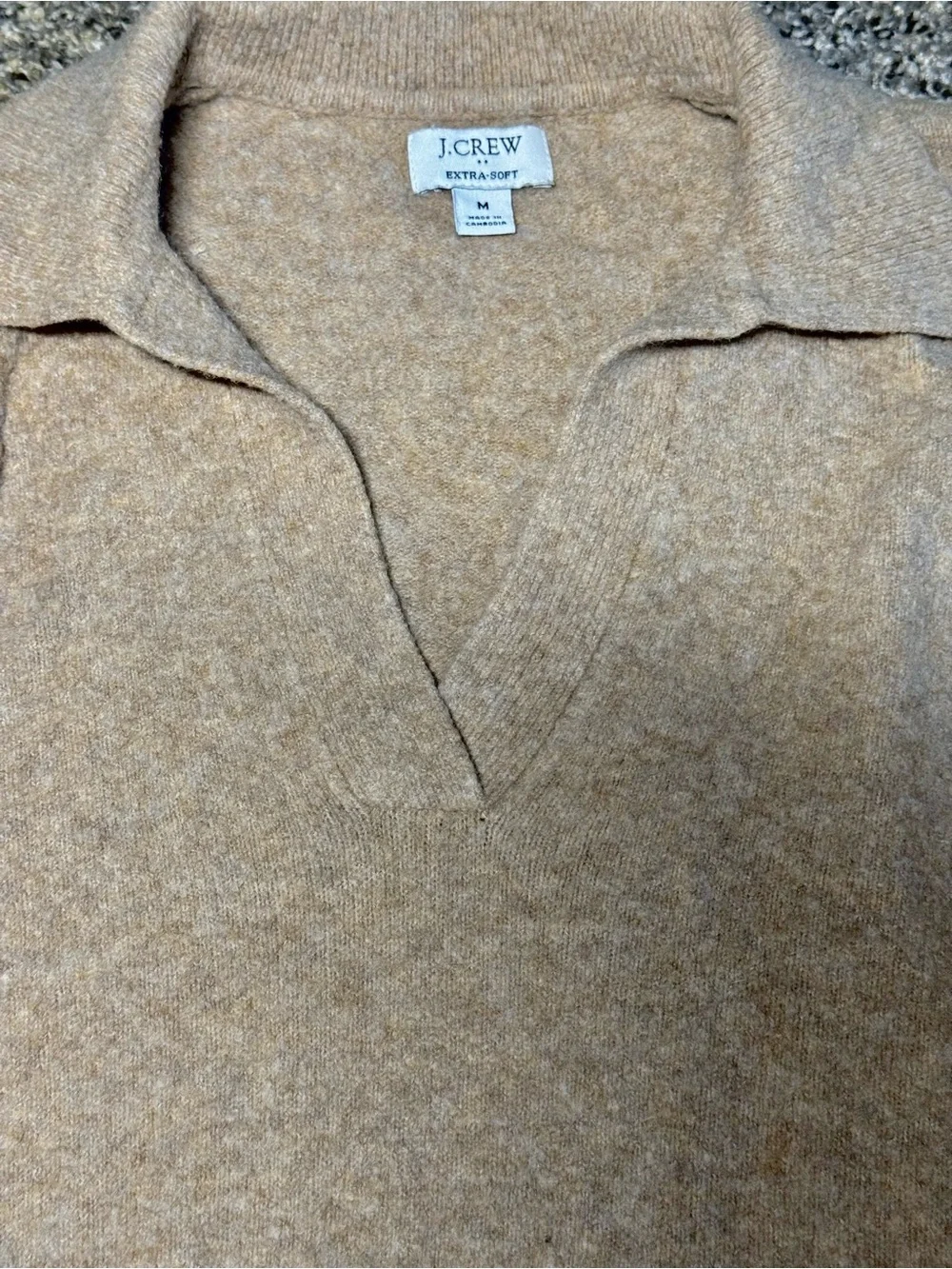 J. Crew Collared V-Neck extra soft Sweater in Camel Beige 7% wool